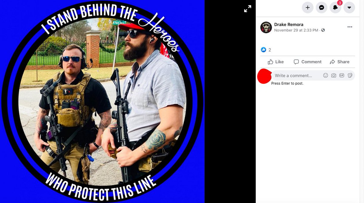 5/ Meanwhile, a Facebook profile with the name "Drake Remora"-- the soap opera character of Joey Tribbiani in "Friends"-- posted pictures with the Georgia III% Security Force at a November rally.Same tac vest, same patch, same tattoos as "Operator."It's the same damn picture.