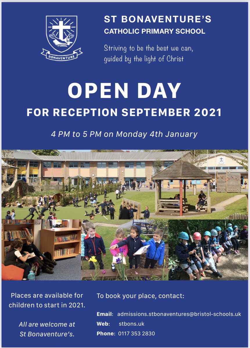 StBonsPrimary's tweet photo. We have some spaces left for starting Reception in September 2021, and an Open Day on the 4th January. Book places now! https://t.co/nII2nGSS1n