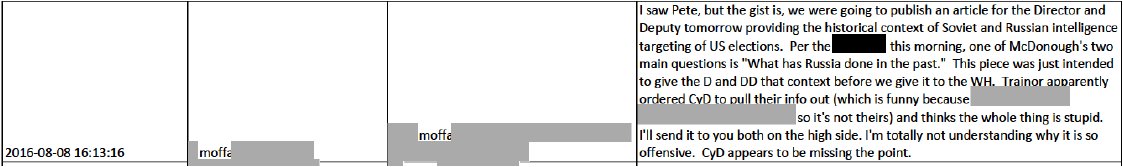 54/ going back to Aug 8, 2016. Moffa prepared article for Comey, McCabe on historical context, going back to Soviet times. (Some of this material prob re-emerges in ICA which uncritically cites Mitrokhin, a Curveball predecessor). But this next is important: