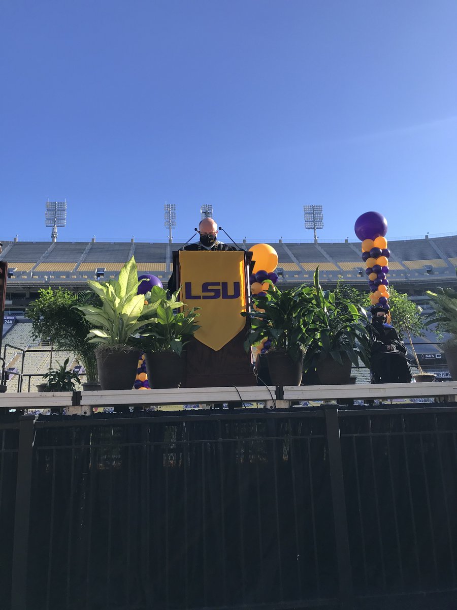 LSU's tweet photo. Graduation is underway in Tiger Stadium. 💜💛 https://t.co/23roqRvLzW