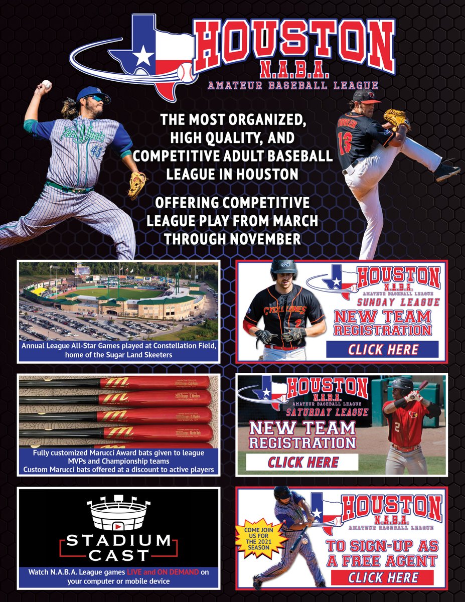 2021 will be here soon!
Register a team, or sign-up as a Free Agent
nabahouston.com/home