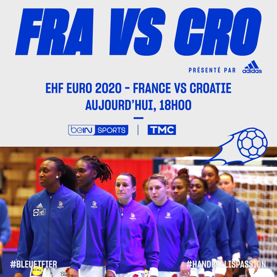 #EHFEuro2020 RDV à 18h sur <a href="/beinsports_FR/">beIN SPORTS</a> ou <a href="/TMCtv/">TMC</a> pour la 1/2 finale de l'Euro entre la France et la Croatie. <a href="/FRAHandball/">Equipes de France de Handball</a> <a href="/CleoDarleux/">Cléopatre darleux</a> <a href="/blandine133/">Blandine Dancette</a> <a href="/Estellenzeminko/">Nze Minko Estelle</a> <a href="/laura_glauser/">Laura Glauser</a> <a href="/orlane_kanor/">Kanor Orlane</a> <a href="/Graace_Z/">Zaadi Grâce</a> <a href="/lacrabere64/">lacrabere alexandra</a> <a href="/PineauAllison/">Allison Pineau</a> <a href="/Thierry_Omeyer/">Thierry Omeyer</a>