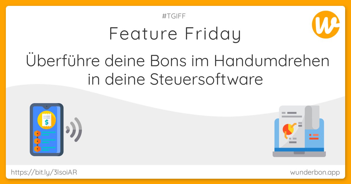 wunderbon's tweet image. Mit wunderbon sind alle #Kassenbelege übersichtlich 📊 sortiert und können #automatisch an die #Steuersoftware oder -berater überführt werden 👨🏼‍💻 Dank digitaler Kassenbelege. Einfacher geht es nicht 🦾 Mehr im Magazin: ow.ly/HM7950COIw0 #featurefriday #tgiff #app #android