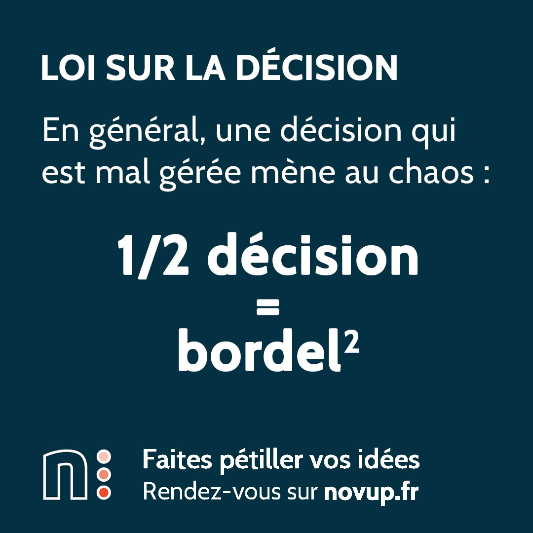 [ DÉFINITION ] 

Loi sur la décision :

En général, une décision qui est mal gérée mène au chaos :

demi décision = bordel puissance 2

#decision #leadership #novup
