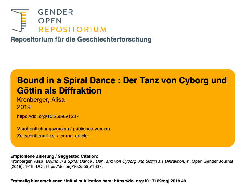 AnnaHenschel's tweet photo. To celebrate the #4GenderStudies event today happening all across the Twitter-verse, I am reading Alisa Kronberger's wonderful article on cyborgs 🤖 as feminist icons, available via the #genderopen platform!
Feminist + open science = best of all worlds!
https://t.co/k28njBjRKC https://t.co/DIHWA6Qahi