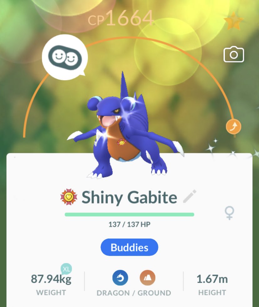 PokemonVipes's tweet photo. Update on: #PokemonGO

Believe it or not I finally reached Best Buddy with Shiny Gabite and she’s my first ever Best Buddy!!

I’ve also got myself one cool @funkygalvantula 😎

#Pokemon #Shiny #Gabite https://t.co/ZL2PT1e5je