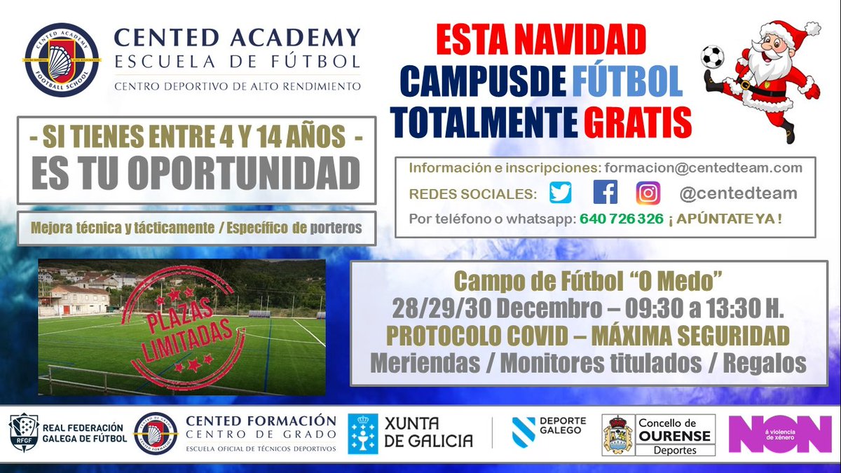AurienseCA's tweet photo. ⚽ ESTA NAVIDAD, REGALAMOS FÚTBOL
📚 Mejora técnica y táctica
🌍 Almuerzo, regalos y sorpresas
👨🏼‍🏫 Entrenadores titulados
🆗 Normativa de seguridad e higiene
📲 Contacta con nosotros https://t.co/K1h5Cxyz9e