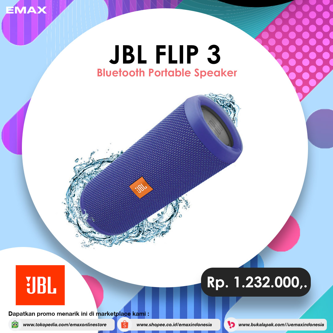 JBL Jbl Flip 3 Splash proof Portable Bluetooth Speaker

* Wireless Bluetooth streaming wirelessly connect up to 3 smartphones or tablets to the speaker &amp; take turns playing surprisingly powerful
#tokopedia #bukalapak #shopee #jbl #audio #music #movie #game