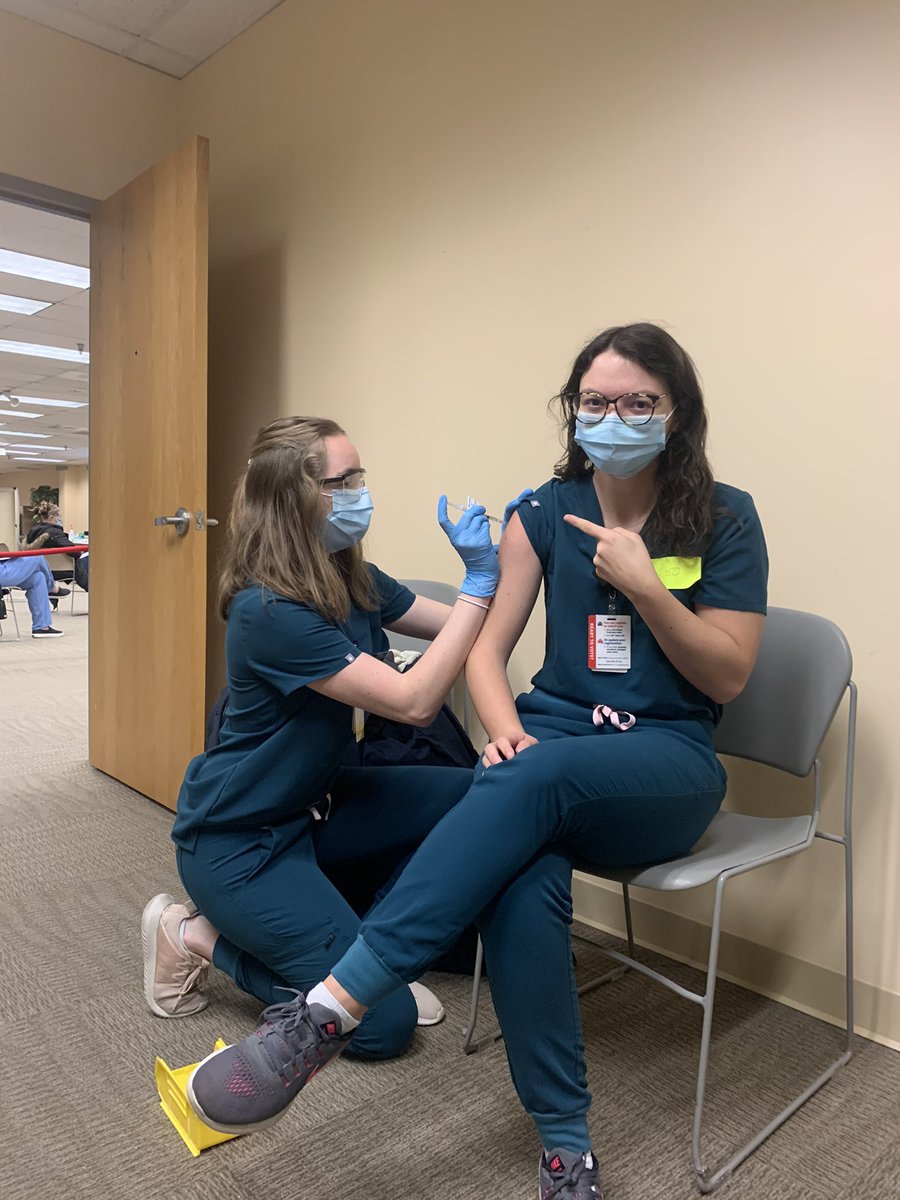 Vaccinated ☑️ and even matched <a href="/RxRitchie/">Hannah Ritchie, PharmD, BCCCP</a> for the occasion! #vaxwithme #bestshot