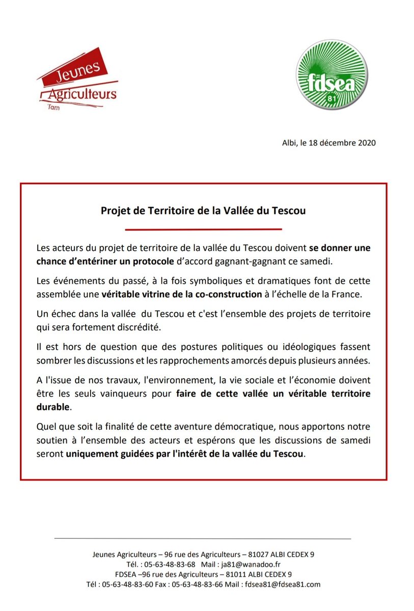 fdsea81's tweet photo. Projet de Territoire de la Vallée du Tescou
Après des années de co-construction, il devient urgent d'aboutir à des discussions !
#sivens #tescou #eau #agriculture #economie #agriculteurs #viabilite #vivabilite #transmission #territoire #projet #durabilité #jeunesagriculteurs https://t.co/rTafiohXT1