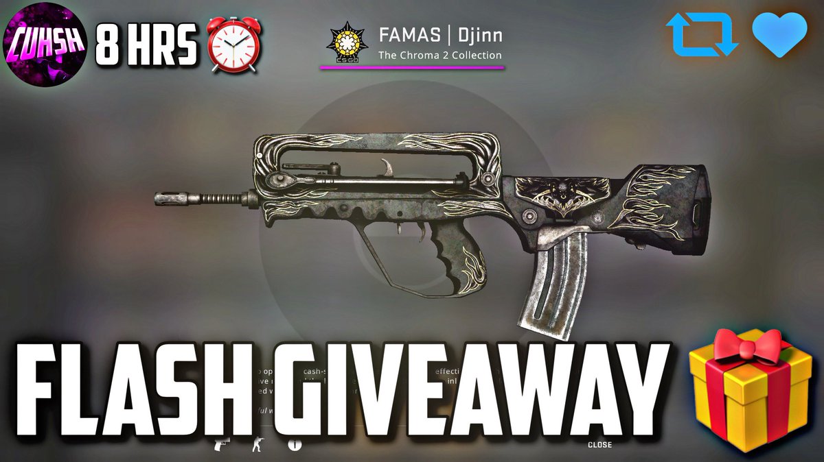 CuhshYoutube's tweet image. 💥 FLASH GIVEAWAY 💥

🎁 FAMAS | Djinn (Battle-Scarred) Giveaway!

✅Follow me
✅Retweet
✅Tag 1 Friend

⏰Ends in 8 HRS GOODLUCK!

#CSGOGiveaway #CSGOGiveaways #CSGO