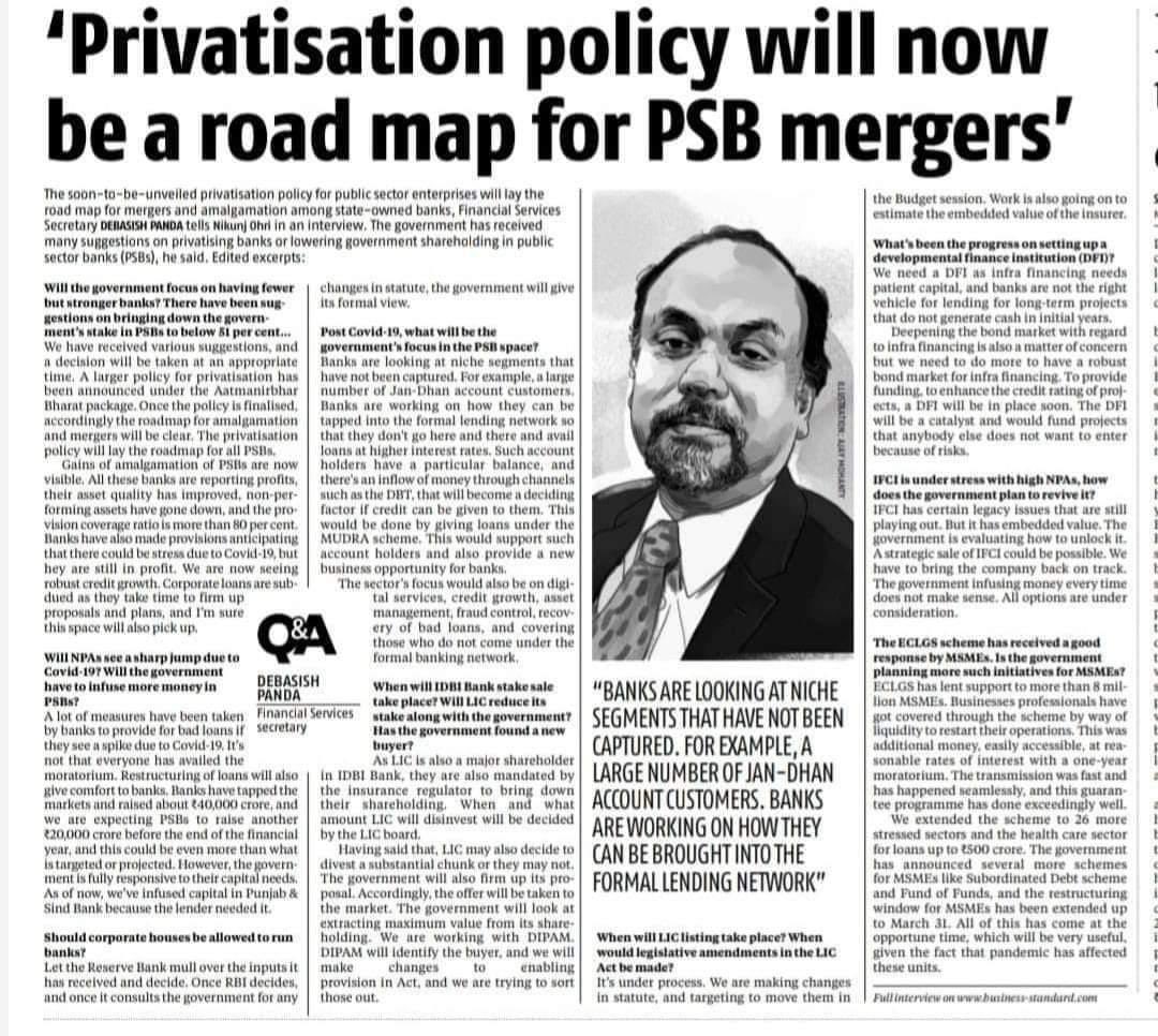 Unable to understand how bankprivatisation will help Indian Economy after 35 years of bankingexperience at Ground level from FI to selective to Mass.Seen the privatisation era to nationalisation.Nothing better than PSB,others are Bussiness for Businessmen.@DebasishPanda87⁩