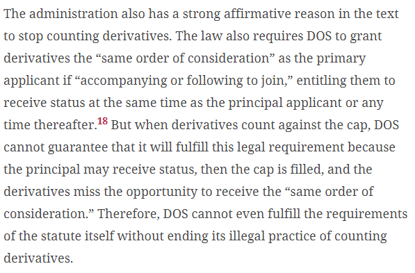 #1 I’m grateful to  @IraKurzban for working w/ me on his lead essay, arguing for removing derivatives from green card caps. This will almost double the caps. The text supports this interpretation, but below is to me the most compelling. The govt must ignore the text to count them!
