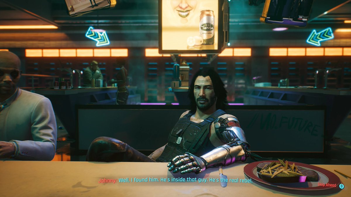 KilonaEu's tweet photo. I bloody love this game!!

What other game can you chill. And debate life with Keanu Reeves in a diner.

Thank you @CyberpunkGame it's fantastic.

(Screenshot taken using @GoogleStadia) https://t.co/UL8aM3ibHE