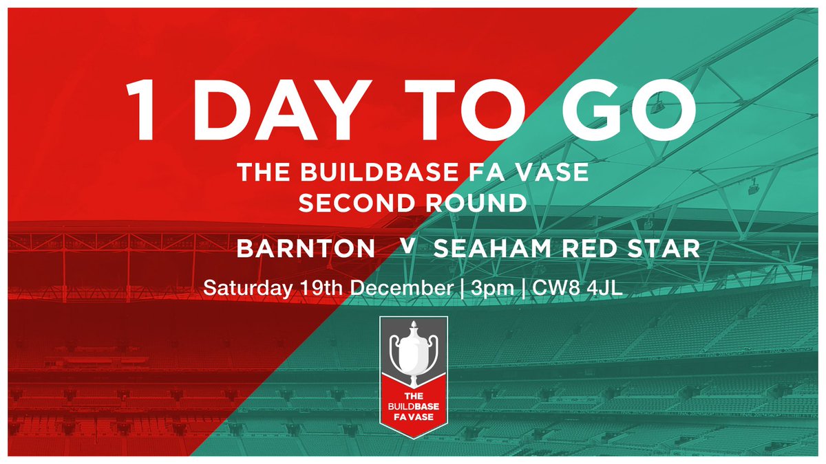 barntonfc's tweet photo. Tomorrow 😍😍😍
⚽️ @barntonfc v @SeahamRedStar
🏆 FA Vase 2nd Round
⏰ 3pm
📬 CW8 4JL
💷 £5 adults, £3 concessions, under 16s free
#villagers #favase https://t.co/SlBCaSMPsj