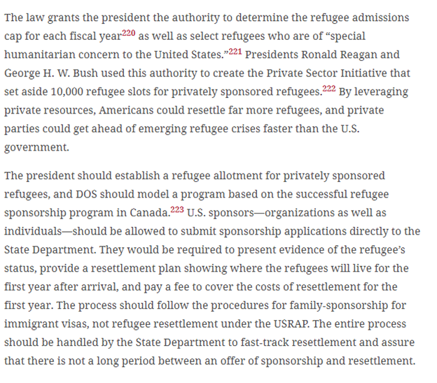 #25  @MLaCorte_ and I reprise our arguments for a broader private refugee sponsorship program along the lines that Canada already allows. The State Dept had already hinted in 2016 that it had plans of doing this. Hopefully, it follows through this time!