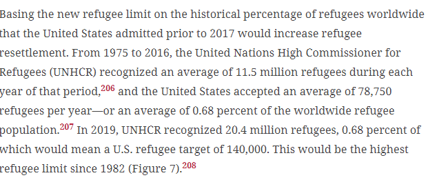 #23 I argue that the Biden admin should increase the refugee cap by indexing it to world refugee numbers. The refugee flows should respond to the increasing worldwide need for resettlement and not be based solely on domestic political factors.