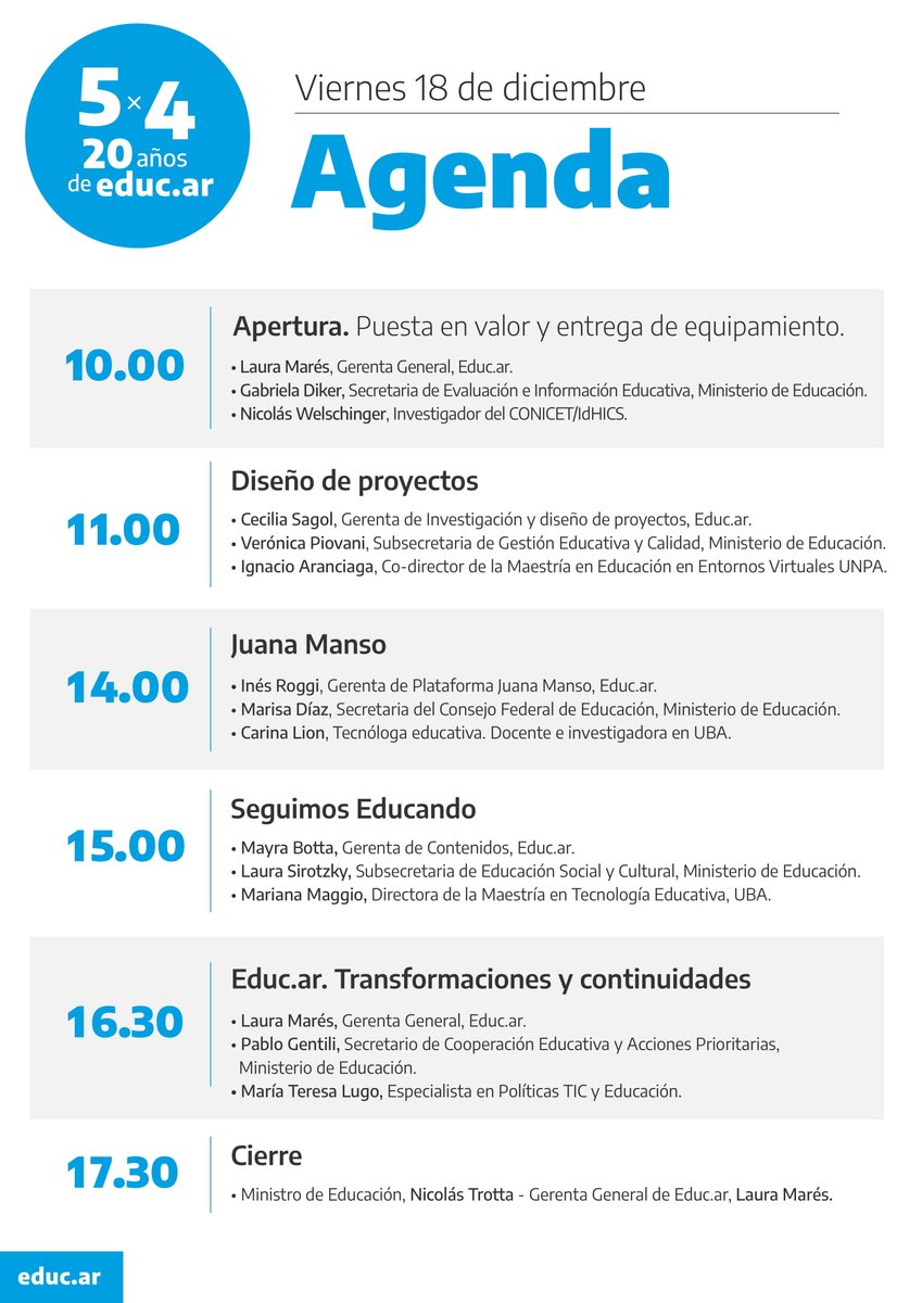 EducarseAr's tweet photo. La agenda de hoy para #5x4Educar, transmitimos en vivo desde nuestro canal de YouTube, ¡sumate! 
👉 https://t.co/ATBbbimokK https://t.co/o4y2hHgfwo