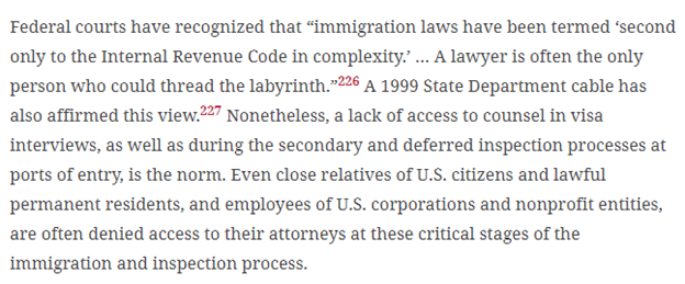 #26 Kate Voigt summarizes  @AILANational’s excellent petition for rulemaking to DHS/DOS to permit access to legal counsel for visa applicants and anyone placed in secondary/deferred inspections at ports of entry. No change will prevent more wrongful denials https://www.aila.org/infonet/request-rulemaking-on-access-to-counsel