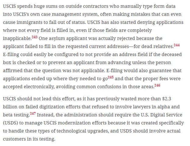 #27  @GSiskind says it’s long past time that USCIS enter the digital age by allowing for electronic filing of all USCIS application forms in a modern filing system. But he doesn’t trust USCIS to lead the effort. He calls for  @USDS to take over the process