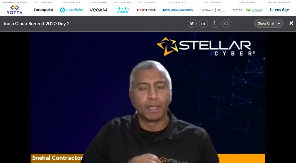 rneelmani's tweet photo. Snehal Contractor - VP, Worldwide Systems Engineering and Technical Services at @stellarcyberai showcasing how to create visibility of data to stop a complex #CyberAttack @DynamicCIO #ICS2020 #GirlsWhoCode @hacback17 @shipramalhotra @muqbil_ahmar @dynamicCISO https://t.co/FqJNEuvJUl