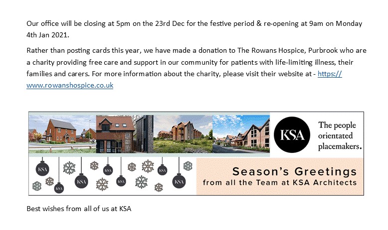 Season's Greeting's from us all at KSA. Please see below for details of our office closure over the festive period.