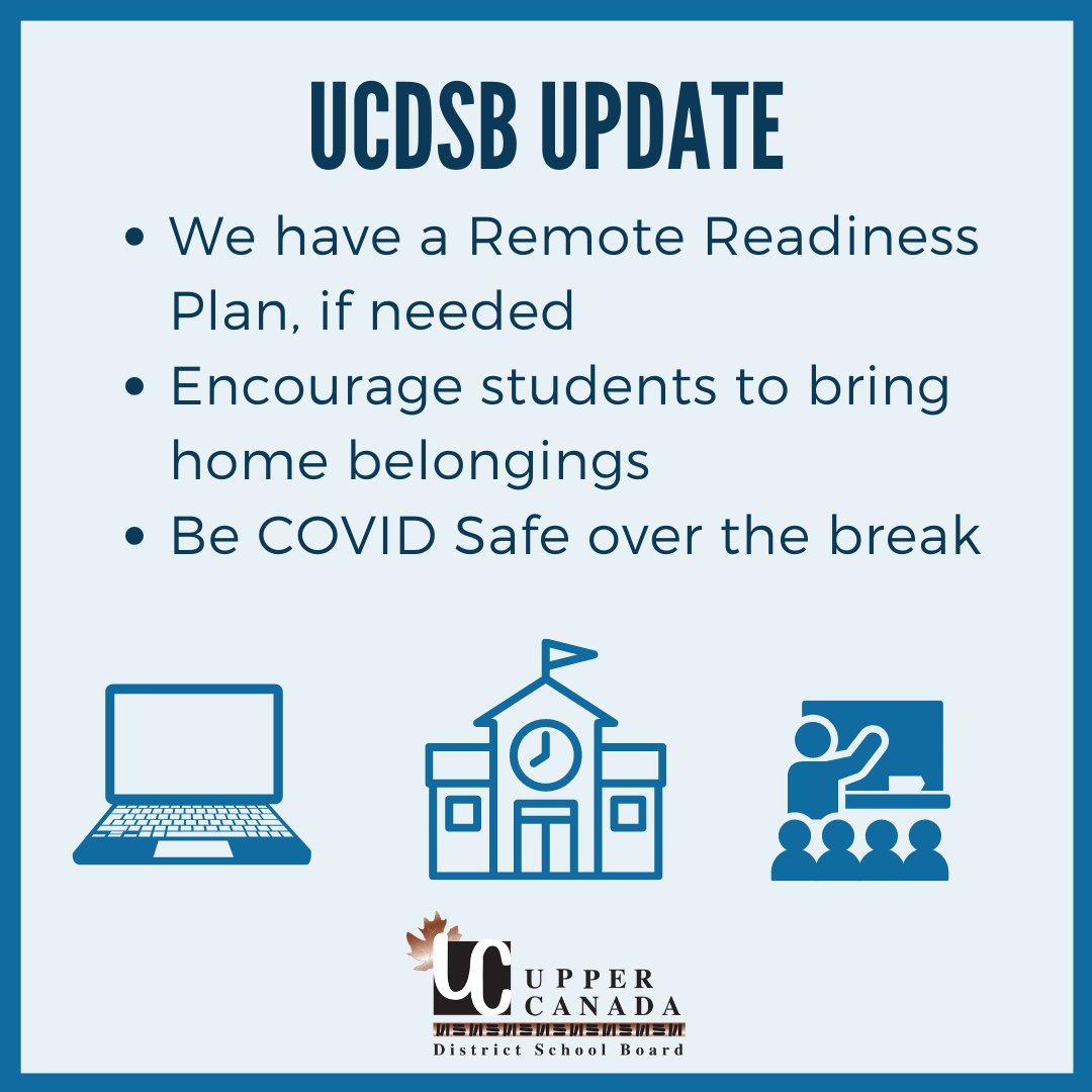 There is no direction to close schools or move to distance learning after the holiday break, however we have asked staff to remind students to take home personal belongings to minimize the number of items that are left at school.  Read the full update: ow.ly/eXmX50CP5N2
