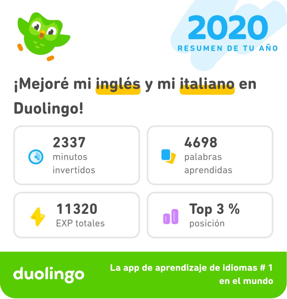 ViviMayJibi's tweet photo. Aproveché al máximo el 2020 y aprendí inglés en Duolingo. ¡Mira mi progreso! #Duolingo365 https://t.co/KmTxkMVqyx https://t.co/BPFEwMiw3E