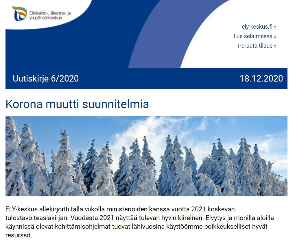 EtelaSavonELY's tweet photo. Joulukuun uutiskirjessämme koronan vaikutuksia #ELYkeskus toimintaan, yrityskyselyn tuloksia ym. ajankohtaista. https://t.co/HCYMLOuoh1 https://t.co/8q2nMJnneJ