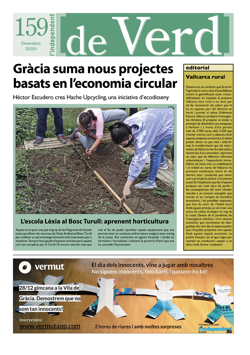 indepe_gracia's tweet image. A les pàgines de L'independent d'aquesta setmana trobaràs el suplement mensual #deVerd. Temes destacats del número de desembre: economia circular, horticultura al @boscturull i #Vallcarca rural. Llegeix-lo a independent.cat/en-paper/651/n… #viladegràcia