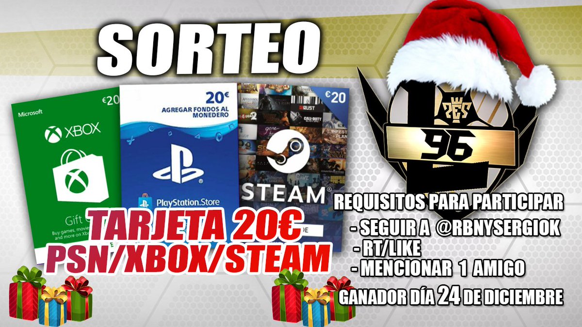 RBNySERGIOK's tweet photo. #SORTEO
Tarjeta regalo de 20€ #PSN #Xbox #Steam a elegir
Para participar
▶️Seguir esta cuenta @RBNySERGIOK 
🔁RT+LIKE❤️
📣Mencionar @ un amigo
Daremos el ganador el día 24 de Diciembre

¡Suerte! https://t.co/sUuc0KmRfn