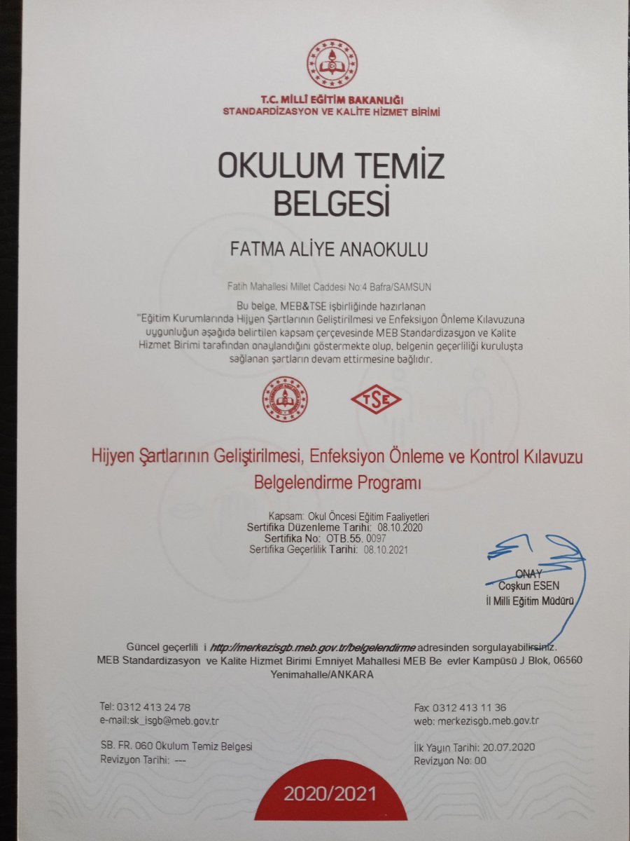 Fatma Aliye Anaokulu olarak "OkulumTemiz Belgesini" Almaya Hak Kazanmıştır emeği geçen herkese teşekkür ediyorum...