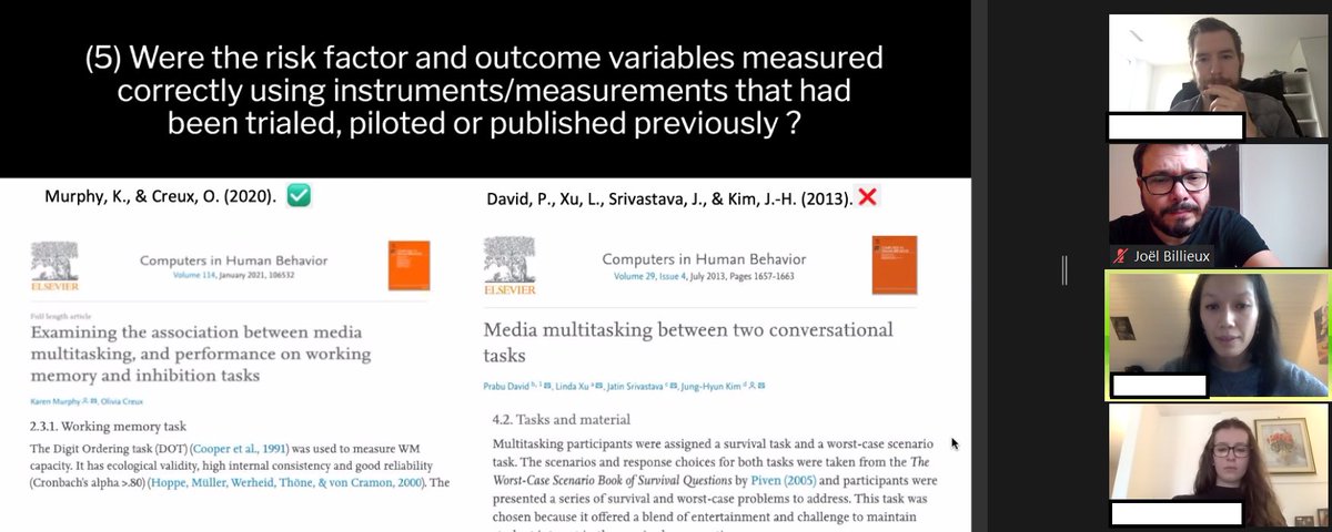 JoelBillieux's tweet photo. Great teaching experience again. The bachelor students enrolled in my #cyberpsychology research seminar @unil presented their first systematic litterature search. Huge comitment and resilience given the context. Topics of today were #mediamultitasking and #cyberfeminism Kudos 🙏 https://t.co/dLYyoMgq40