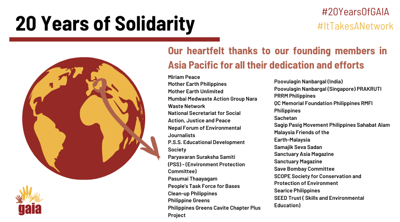 ZeroWasteAsia's tweet photo. Our heartfelt gratitude to all the founding members from the Asia Pacific region. We have come a long way through your leadership and guidance.
#20YearsOfGAIA
#ItTakesANetwork https://t.co/xjExl2rnTh