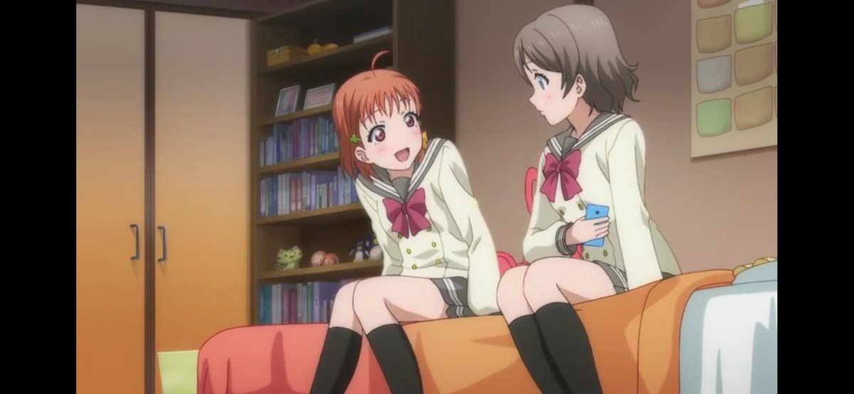 Love Live Sunshine episode 1: Aired in July 2016, features a bundle of cute Chika and You moments which includes Chika's thoughts about You and her talents (when talking to Riko), them working together for the club, and the emotional moment of You signing up for the club