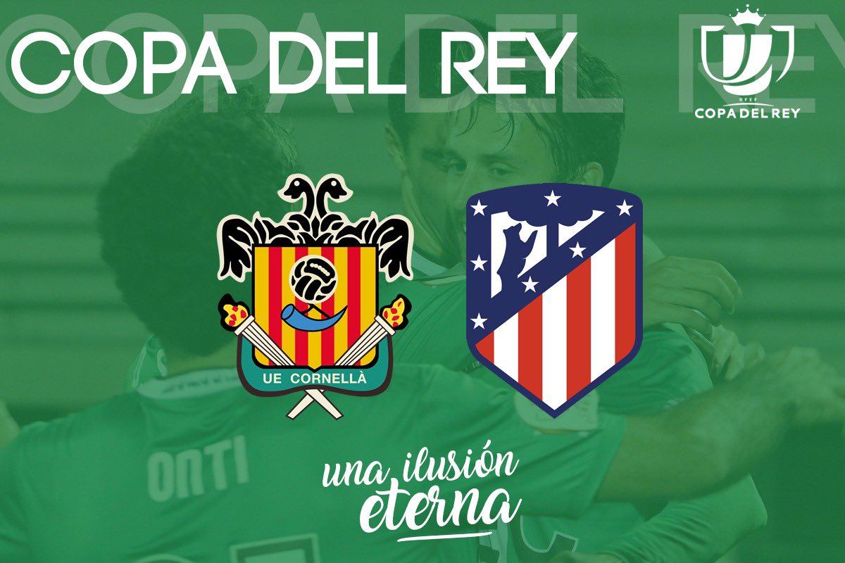 ue_cornella's tweet photo. ⚽️ ¡Y LLEGÓ! ¡Ya tenemos rival para la segunda eliminatoria, a partido único, de la #CopadelRey!

#UECornellà 🆚 @Atleti 

🏟 Nou Municipal de Cornellà 
📆 5, 6 o 7 de enero

*Fecha exacta y horario por confirmar. 

#IlusiónEterna #LaCopaEsVerde 💚 https://t.co/3IZRMhe47n