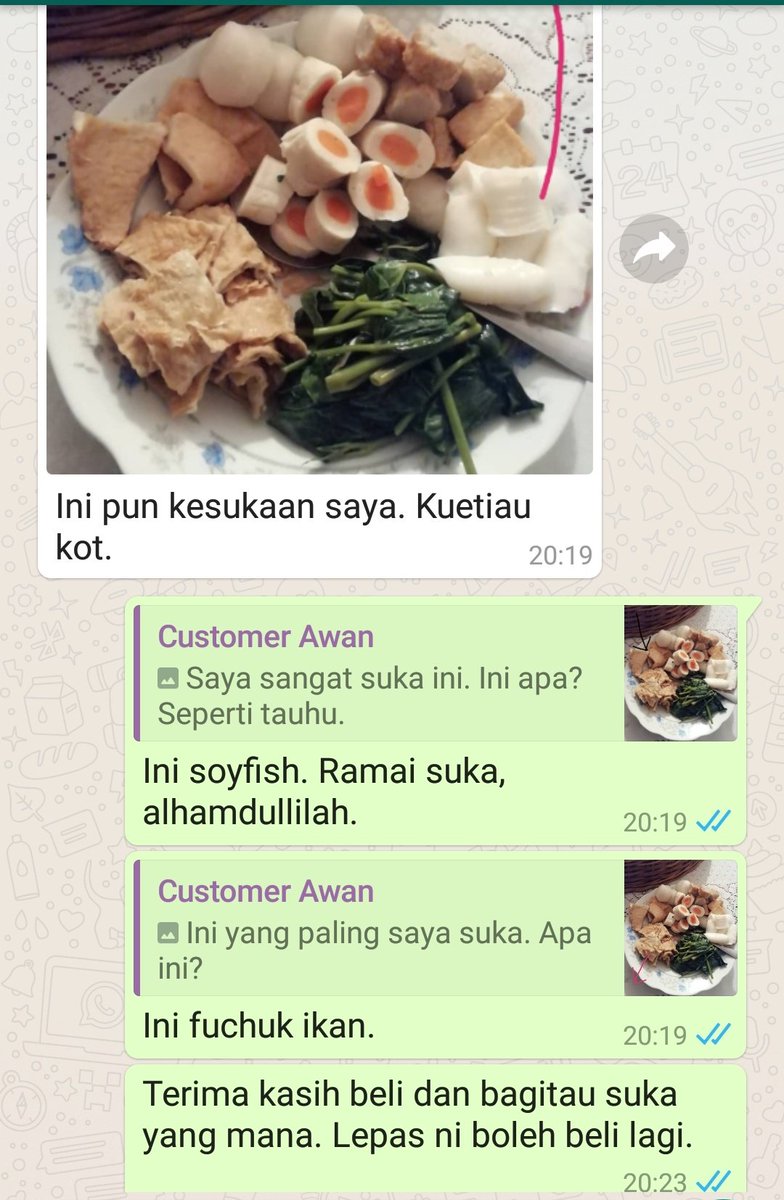 zoulyazix's tweet photo. Aku geram betul dengan customer ni sebab pakcik ni comel gila. Dia susun elok elok yong tau fu aku dah bungkus dan hantar, tanya satu satu itu apa ini apa lepas tu bagitau dia suka yang mana. Seronok aku. 

Moga murah rezeki dia. https://t.co/Dw4E3hjSB3