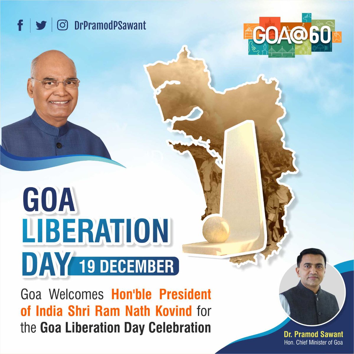 DrPramodPSawant's tweet photo. Goa warmly welcomes Hon'ble President of India Shri Ram Nath Kovind ji for the Goa Liberation Day Anniversary Celebration. @rashtrapatibhvn #MyGoa60
#GoaAt60 https://t.co/kcmwemYIDf