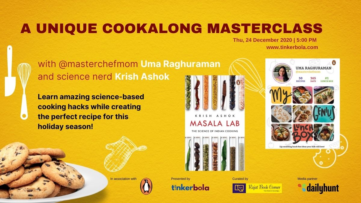 PenguinIndia's tweet image. .@krishashok and @masterchefmom are here to guide you through a scrumptious holiday-season recipe &amp;amp; share amazing cooking hacks that you've been looking for!
.
Register now at bit.ly/3oWgvNw (Ticket includes a copy each of #MasalaLab and #MyGeniusLunchBox)