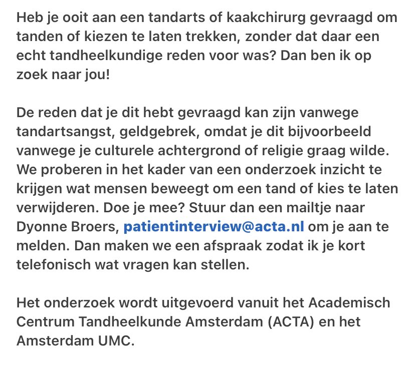 We zijn naarstig op zoek naar mensen die een #tand of #kies hebben laten trekken, maar waarbij de reden niet puur tandheelkundig was. Deze tweet delen wordt erg gewaardeerd. linkedin.com/posts/dyonne-b…