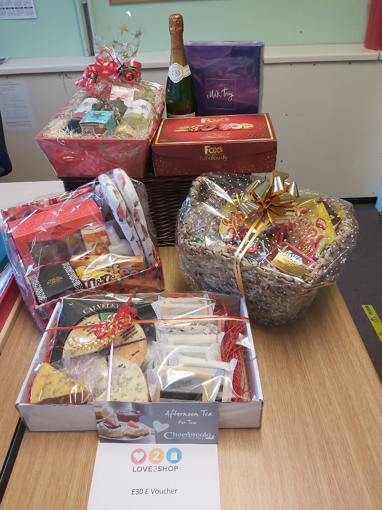 WingateCentre's tweet photo. Wingate Christmas Raffle being drawn today 1400 by The Mayor of Nantwich Morrison's, Nantwich.  Look at these amazing prizes!  Thank you for all the donated prizes @Cheerbrook @GHConstruction @MorrisonsNews @JSBaileyCheese @johnheathuk Job Spot Recruitment, Rare Earth Digital https://t.co/niqTxCwW4g