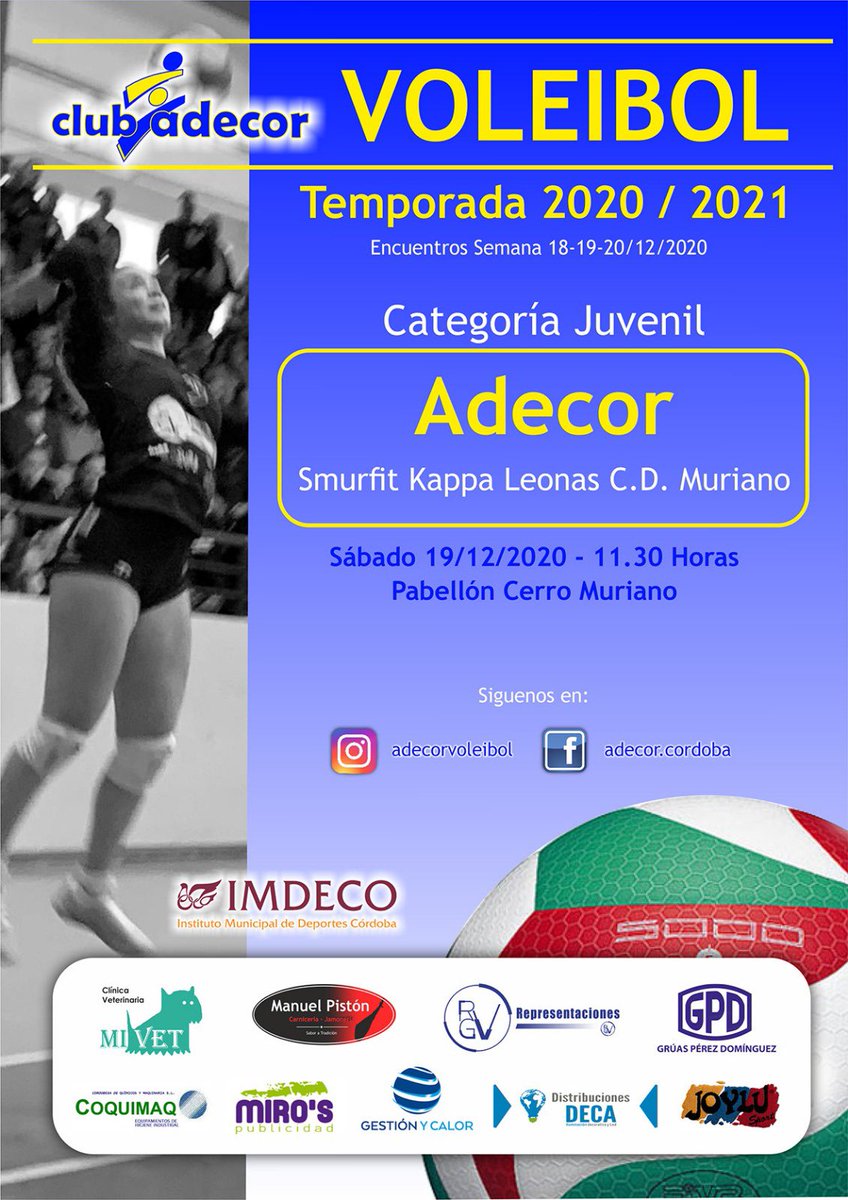 🔛SÁBADO DE PARTIDO🔛

Nuestras juveniles vuelven a jugar contra C.D. Muriano 

🗓 Sábado 19 de diciembre
📍Pabellón Cerro Muriano
⏰11:30
🆚Smurfit Kappa Leonas C.D. Muriano

HABRÁ REDUCCIÓN DEL 50% DEL AFORO👑🦠

⚠️SE RETRANSMITIRÁ A TRAVÉS DEL INSTAGRAM @cdmuriano ⚠️