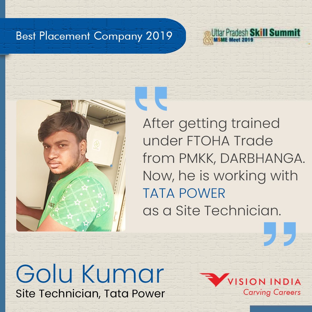 visionindiaspl's tweet photo. We Skill for Job readiness and effectiveness!
Our #PMKKK Darbhanga candidate Golu Kumar is now working as a Site Technician with Tata Power!
#skillheroes #FarkDikhRahaHai #SkillIndia #skill4life #Skill4Employment
@MSDESkillIndia @NSDCINDIA https://t.co/fiWHZJCBmc