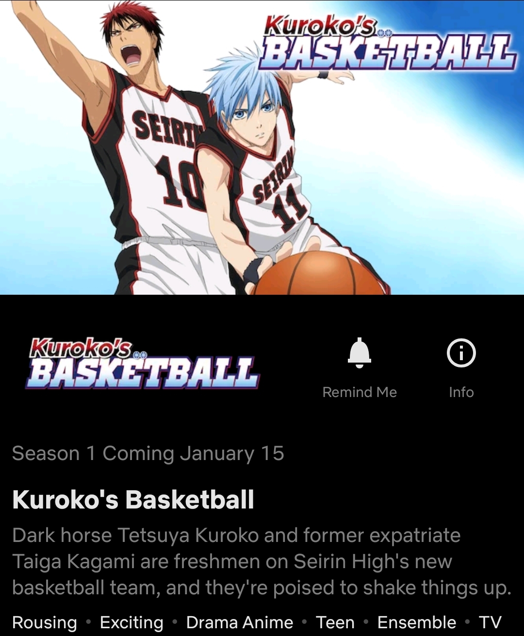 Kuroko's Basketball' chega à Netflix em janeiro
