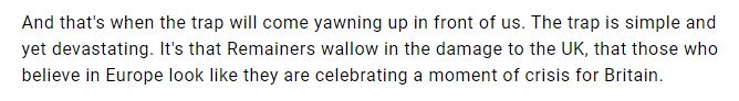 3/ Wallow also implies (indulgent) pleasure - but again, it's not exactly pleasurable to be proven right on Brexit with confirmation of correctness coming in the form of bad news.