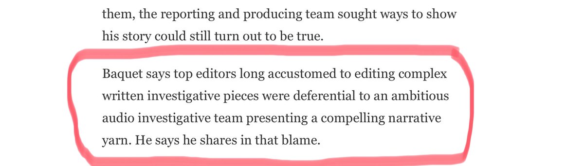 NYT clearly did the right thing in retracting Caliphate BUT, don’t let this comment from Dean Baquet pass, it is demeaning to every audio producer who does the work like the rest of the newsroom.../1  https://www.npr.org/2020/12/18/944594193/new-york-times-retracts-hit-podcast-series-caliphate-on-isis-executioner?origin=NOTIFY