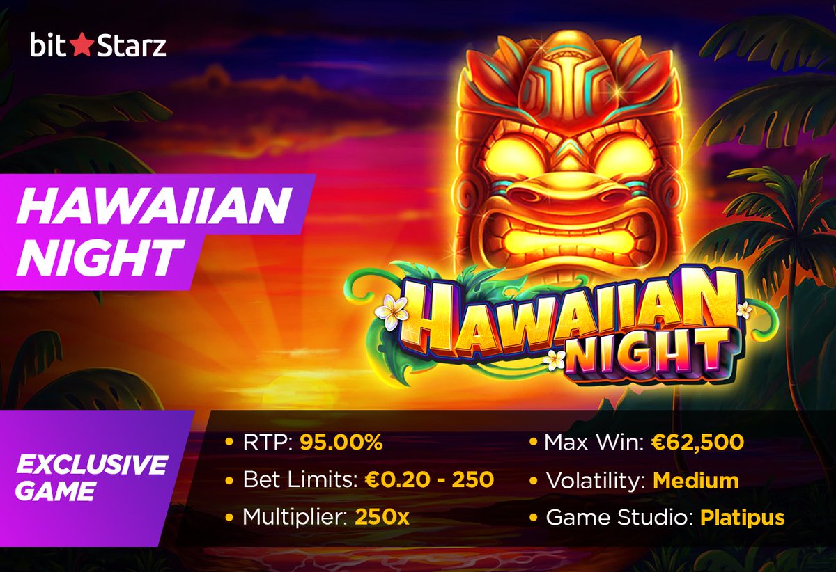 bitstarz's tweet image. The Hawaii Night #slot really knows how to have fun. Are you sure you are ready for this? 🌺bit.ly/2KGyPLx

#HawaiianNight #Casino #NewSlot #NewGame #BitStarz #GameGuide #OnlineSlots #SlotGames #OnlineCasino #BitcoinCasino #Exclusivegame
