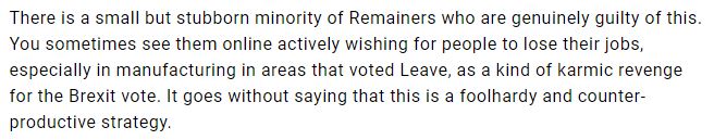 4/ This is in danger of being a straw-man or at least an edge-case: I have only seen very few incidents of any remainer "enjoying" bad news on Brexit: There may be a sense of karma, but it's not so much motivated by revenge but as a desire for justice...