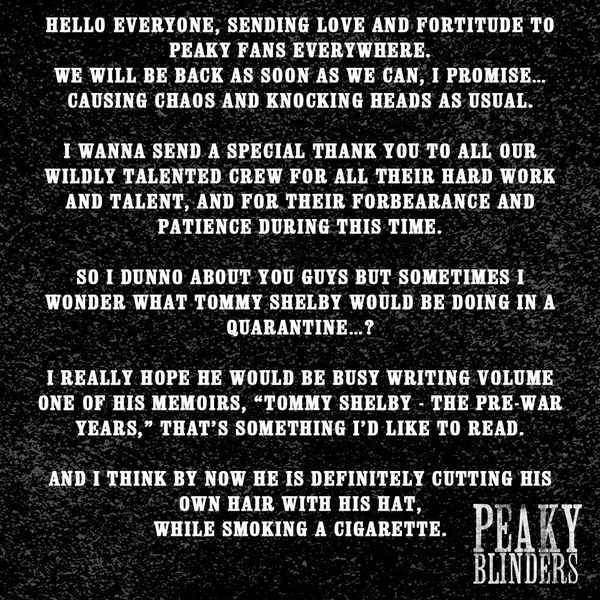 May : A special message from  #CillianMurphy to the  #PeakyBlinders Family