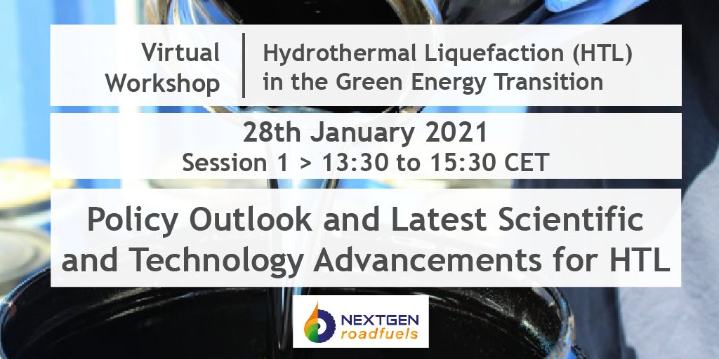Register now for #NextGenRoadFuels webinar next 28 Jan! The 1°session will give a clear framework of #HTL state of the art from 2 perspectives: the latest EU&amp;global policy trends &amp; research&amp;technology advancements highlighting 
results of multiple projects bit.ly/3gXPt5q